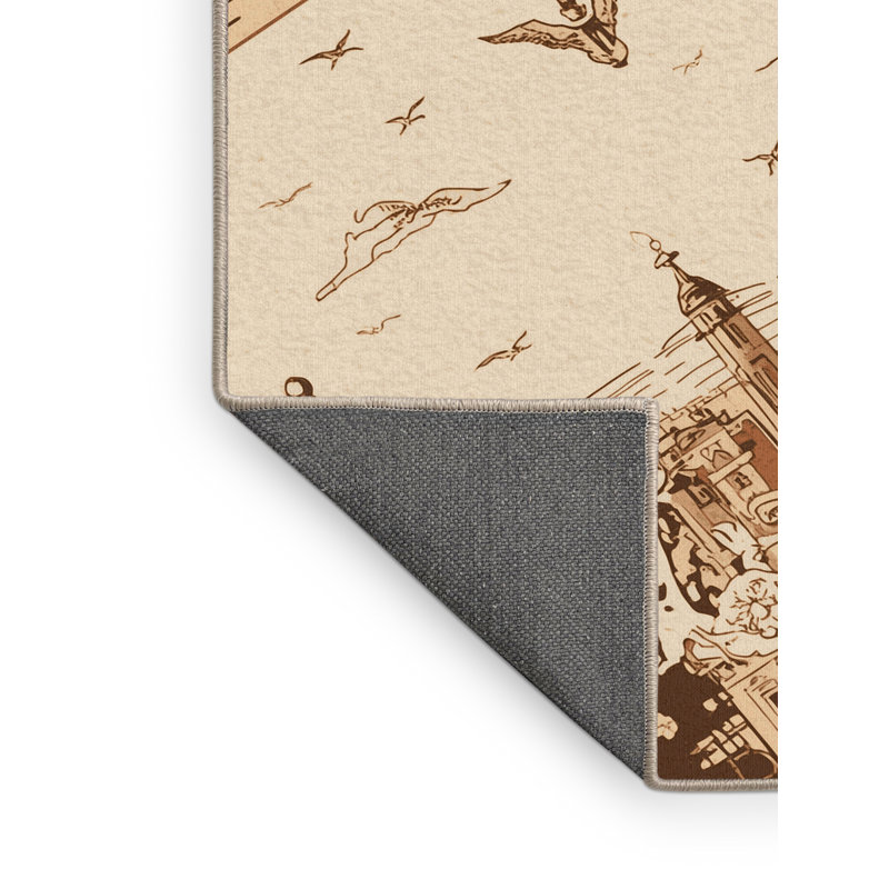 Tapis doux moelleux en toile de lin à motif français beige Beige, 4 x 6