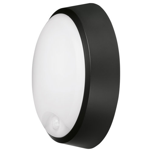 Pylus Outdoor Round Wall Light 1100lm Motion Sensor Bulkhead IP54 LED Integrated Exterior Light, Black