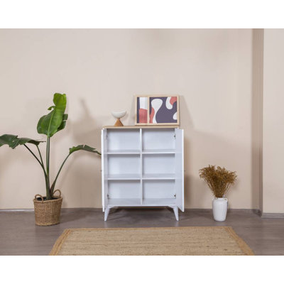 Modern Scandinavian Sideboard with Soft-Close Doors, White & Oak Finish, 35.4 x 41.3 x 16.1 inches | 100% MDF with Hornbeam Legs | Numerous Shelves, Wall-Mountable, Perfect for Stylish Storage Solutions