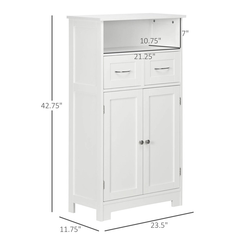 Freestanding Small Storage Cabinet with Two Drawers and Adjustable Shelf