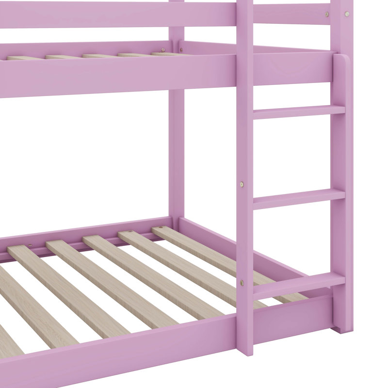 Lit superposé simple en bois d'hévéa durable muni d'une échelle, Rose
