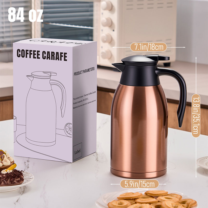 Cafetière isotherme en acier inoxydable de grande capacité de 67 oz / 2 litres, bouilloire à vide à double paroi pour café, thé et autres boissons, garder au chaud et au froid, cafetière isotherme maison