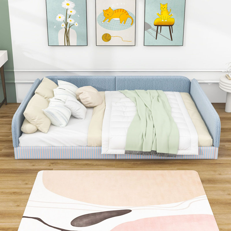 Lit plateforme tapissier Montessori, Grand lit, Bleu