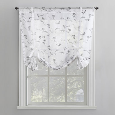 Bridget Embroidered Leaf Rod Pocket Window Tie-up Shade