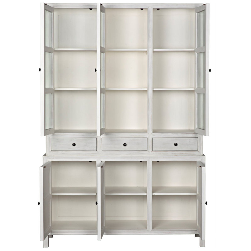 Colonial Solid Wood China Cabinet, White Wash