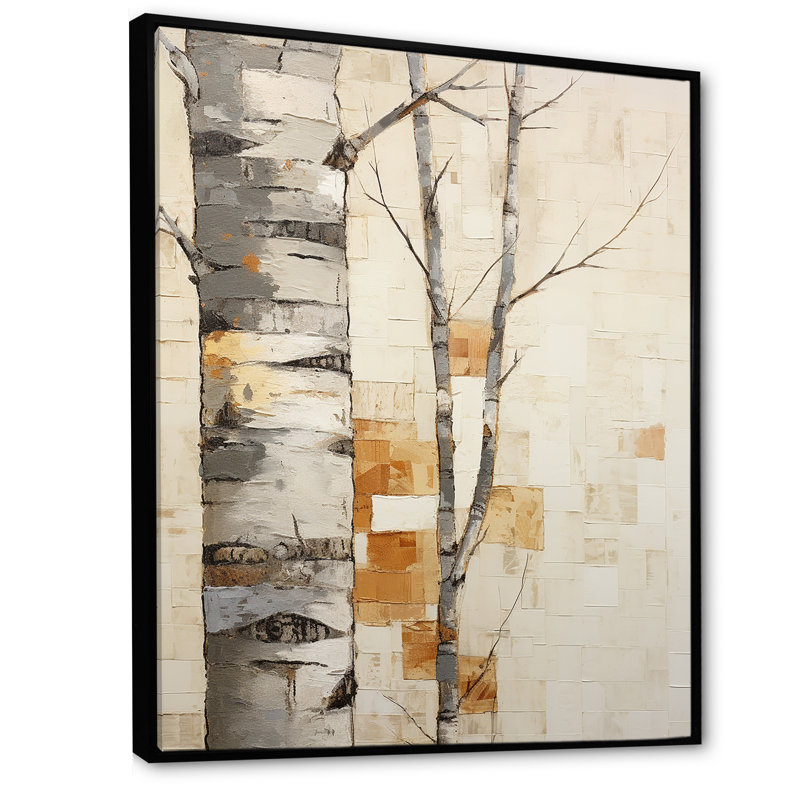 Arbre de minimalisme bouleau I sur toile, Cadre flottant noir, H 20 po x l 12 po x P 1 po