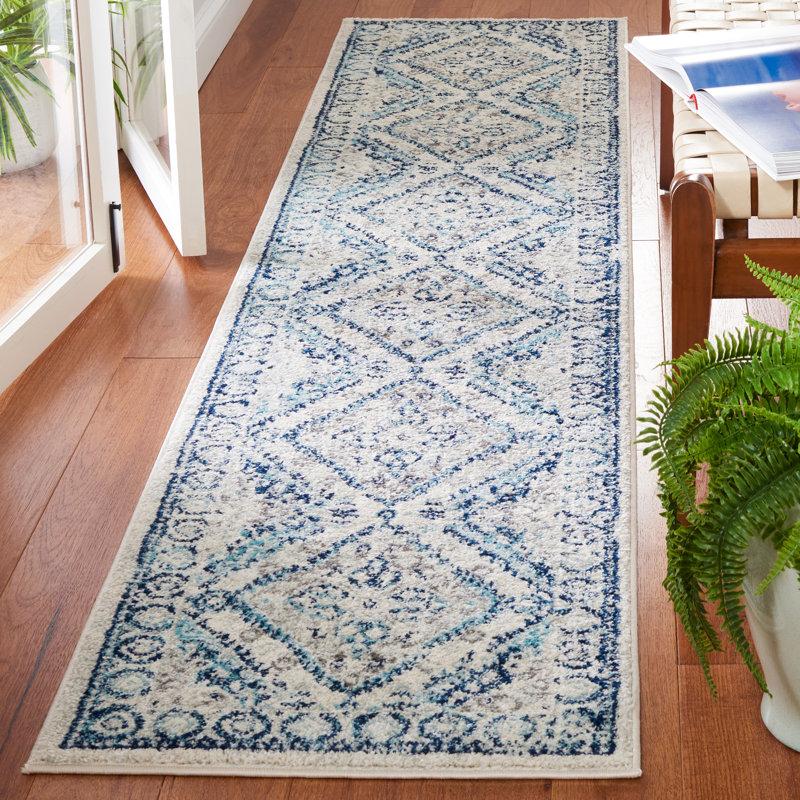 Tapis ivoire / bleu, Tapis de couloir 2 pi x 9 pi