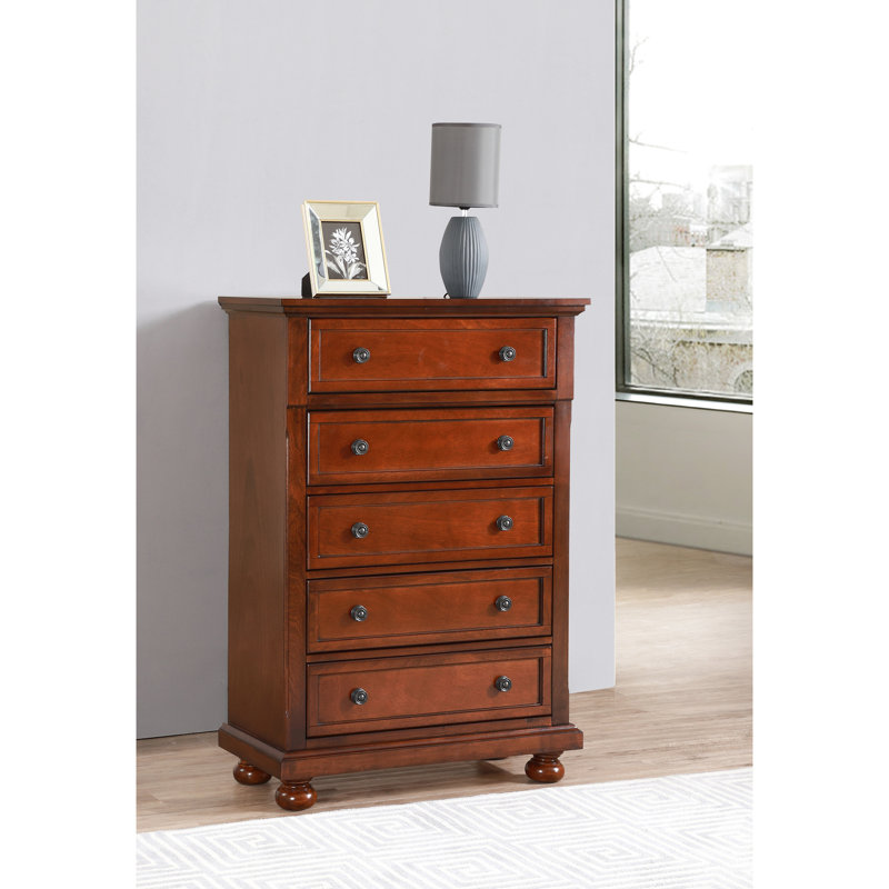 Commode de chambre à coucher en cerisier brillant - mouvement de tiroir lisse, meubles entièrement assemblés, forts et élégants,
