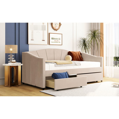 Twin Daybed With Two Drawers In Beige - Add Functionality And Style To Your Living Space Size Upholstered Drawer Storage Options Customize
