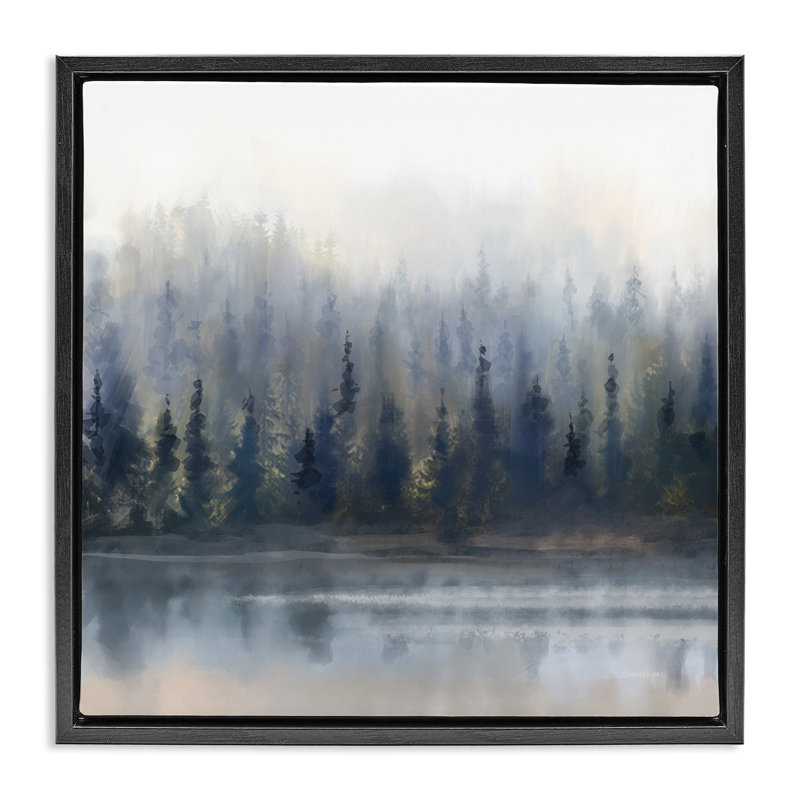 "Misty Gray Forest", art mural encadré par Danhui Nai, H 18 po x l 18 po, Cadre flottant noir de jais