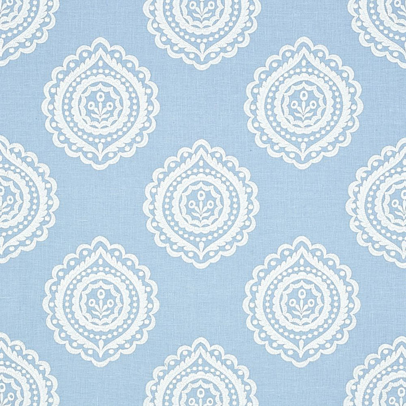 Olana Linen Embroidery Fabric, Sky