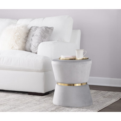 Repose-pieds contemporain en velours argenté et métal doré