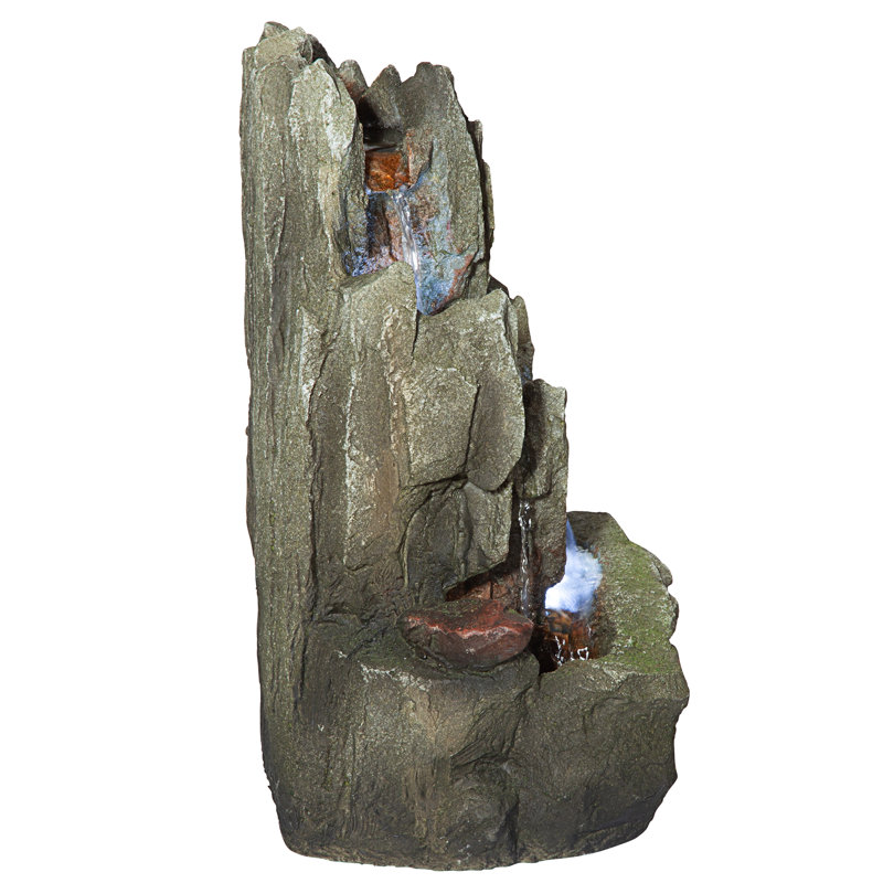 Handcrafted Weathered Stone Tabletop Fountain with LED Lights