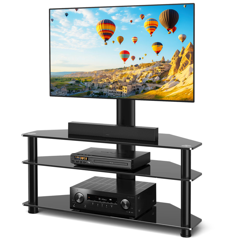 Universal Height Adjustable TV Floor Stand with Large Storage Shelves