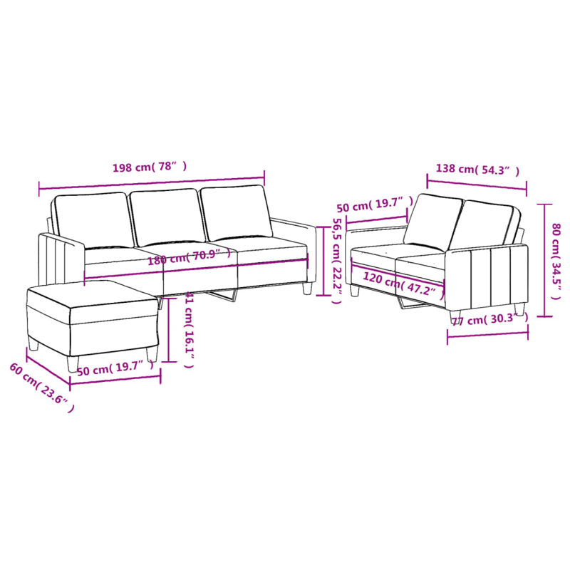  Ensemble de canapé en tissu noir (100% polyester), métal, textilène, contreplaqué