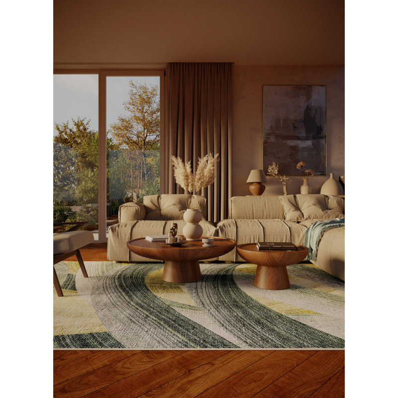 Jaimie Hand Loomed Washable Abstract Indoor Rug, Round 8'