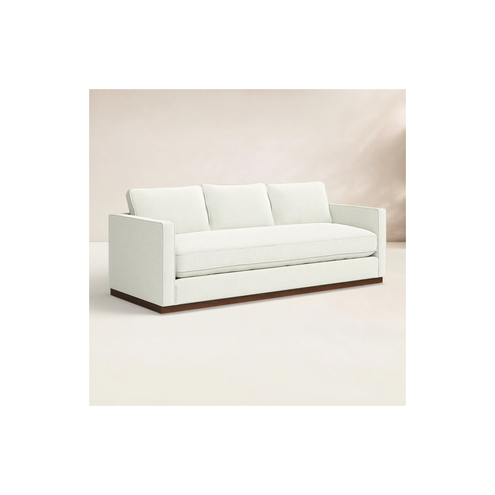 Bobbi 87'' Upholstered Sofa, Flannigan Cotton White Performance Weave, Walnut
