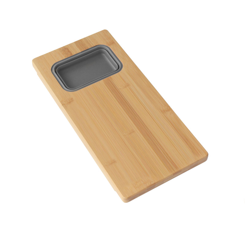 Core Workstation Sink Bamboo Cutting Board Set with 1 Collapsible Container, 8.5" W x 18" L