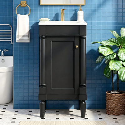 18" French Style Bathroom Cabinet with Storage, Small Space Solution with Ceramic Sink, Adjustable Shelf, Soft-Closing Hinges