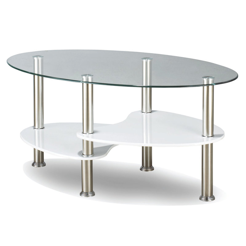 Ratner Glass Top Coffee Table, White, Light Smoke