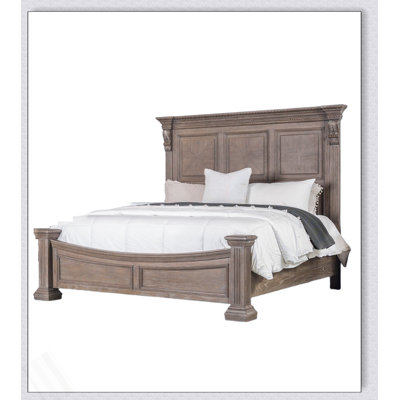 Formal Traditional Look Weathered Oak 1Pc Eastern Bed Panel Headboard Solidwood Carved Details Bedroom Furniture