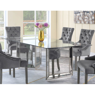 Glass Top Solid Wood Base Dining Table
