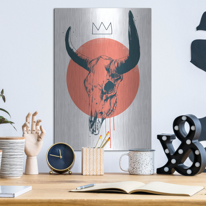  «Bull Skull» par Balazs Solti, art mural en métal, 12 po x 16 po, H 16 po x l 12 po