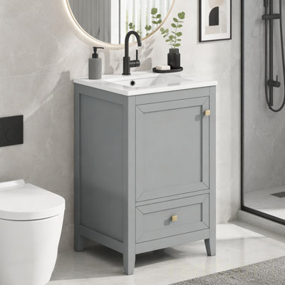 Meuble-lavabo avec lavabo, armoire de salle de bain avec porte à fermeture douce, support de rangement et tiroir