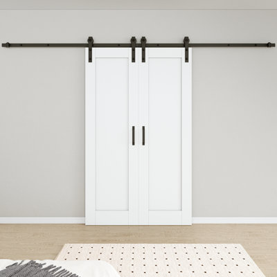 2 Doors | 96"H × 48"W Solid Manufactured Wood Panel, White Primed Sliding Barn Door With Installation Hardware Kit(No Assembly Required & Soft Close Included)