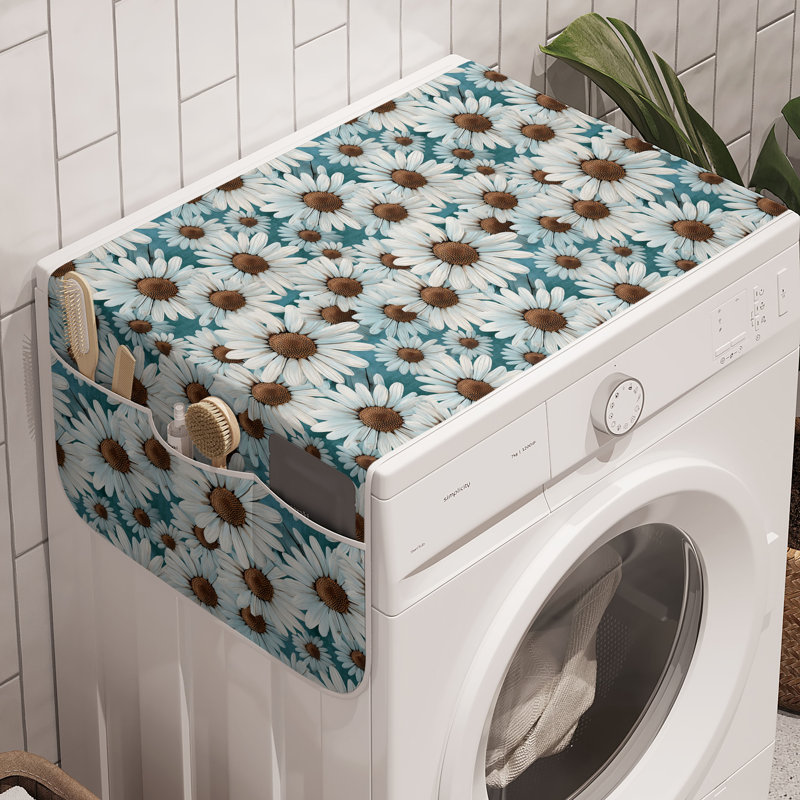 East Urban Home Floral Washing Machine Organizer Pack of 2 47" x 18.5" Cadet Blue and Off White