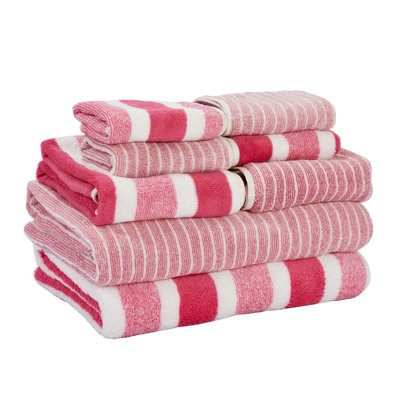 8 Pack Striped Coral Velvet Bath Towels Set, Absorbent Hand Towels Washcloths Combo, Pink, 55.1x27.5 Inch