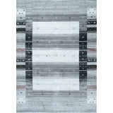 4x6 Gray Hand-Knotted Wool Striped Border Motif Modernist Design Modern Contemporary Carpet Rug