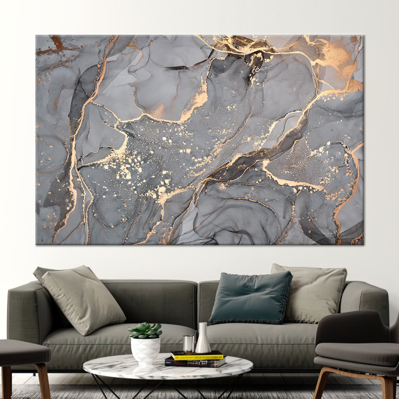 Modern Abstract Art Canvas - Luxury Marble Print Alcohol Ink Poster, Wrapped Canvas, 40 cm H x 60 cm W