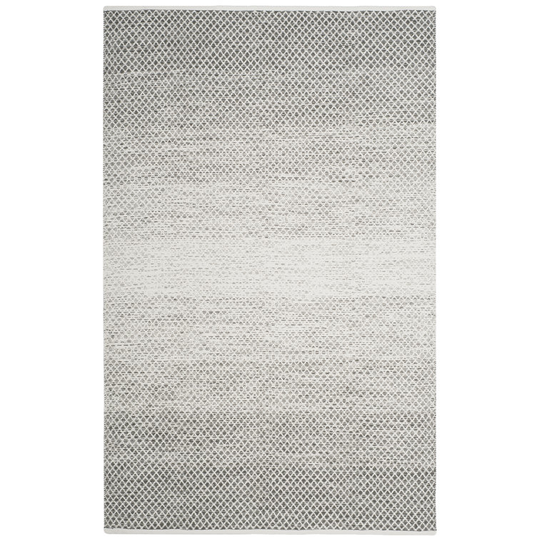 Tapis géométrique en coton fabriqué à la main gris clair / ivoire Amaya