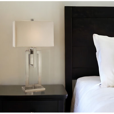 36" Nickel Iron Geometric Table Lamp With Ivory Shade