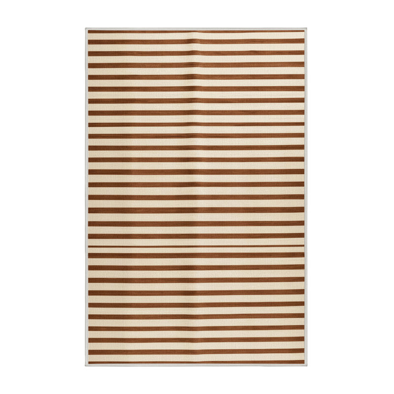 Machine Washable Horizontal Stripes Beige Area Rug, Rectangle 4' x 6'