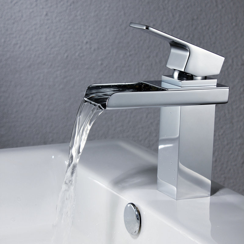 Sumerain Contemporary Single Lever Bathroom Sink Faucet, Waterfall Single Hole Bathroom Faucet with Ceramic Valve, Chrome 