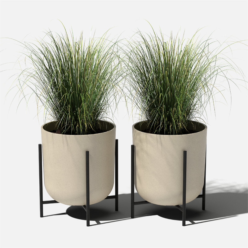 Mason Series Round Pot Planter with Drainage Holes, Sand, 2
