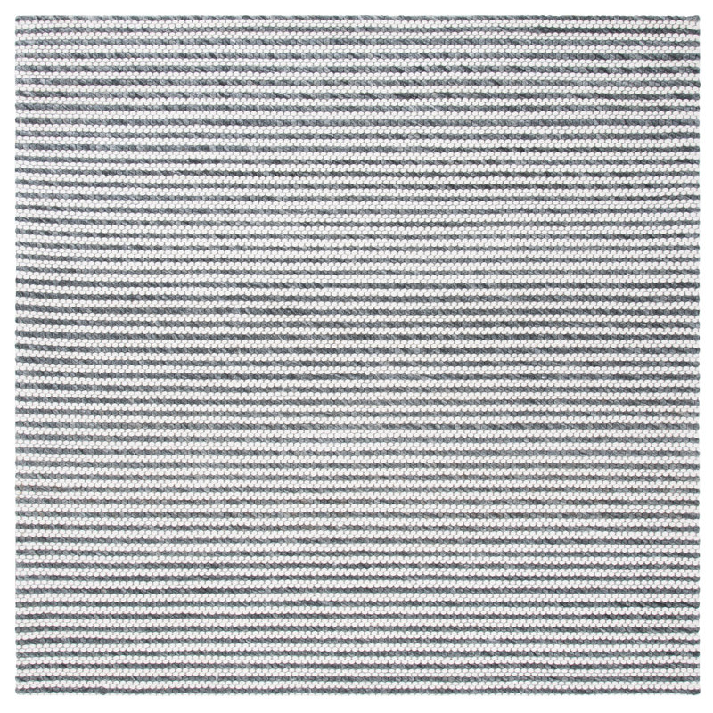 Perry Flatweave Wool Light Gray / White Area Rug, Square 6'