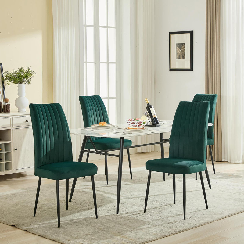 Ensemble de 2 chaises de salle à manger réglables en velours vert, Vert