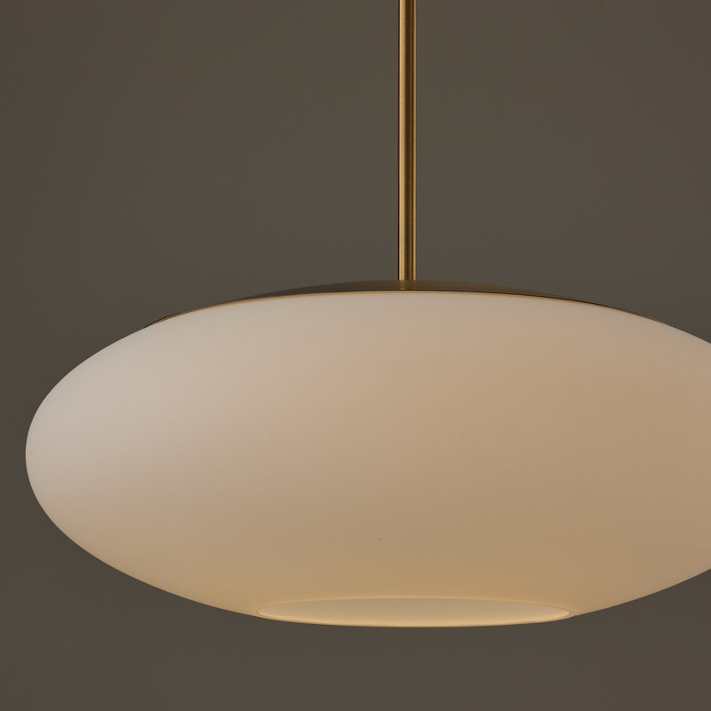 20" W x 8.25" H  1-Light Pendant in Aged Brass with Soft White Glass Oval Globe, Aged Brass