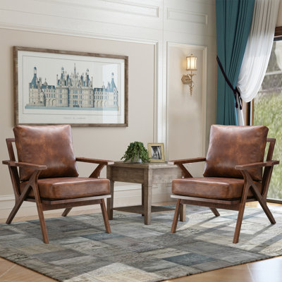 Joichiro 29.5" Wide Solid Wood Frame Upholstered Mid Century Modern Retro Armchair, Accent Chair