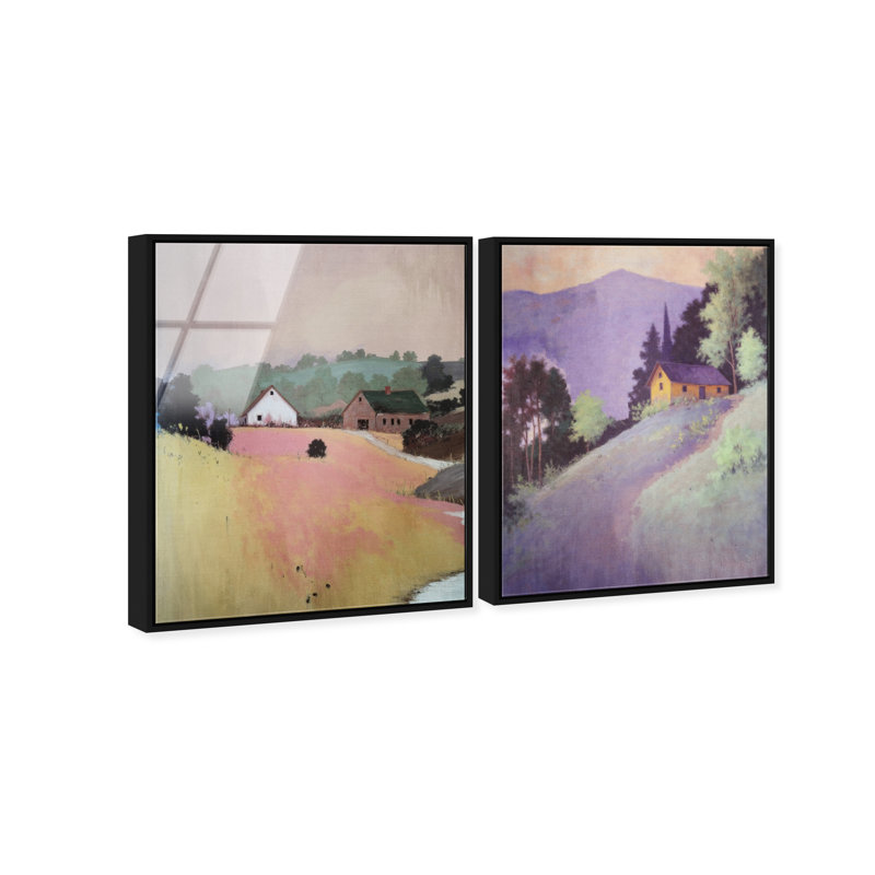 Hill Town Set High-Gloss Frameless Acrylic Glass Wall Art Landscape & Nature Print by Oliver Gal, Ready to Hang, 16 x 20