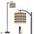 Arc Floor Lamp with Adjustable Lampshade Classic Brown White Gingham Check Checkered Standing Lamp 3 Color Temperatures Dimmable Tall Pole Lamp with Foot Switch for Bedroom