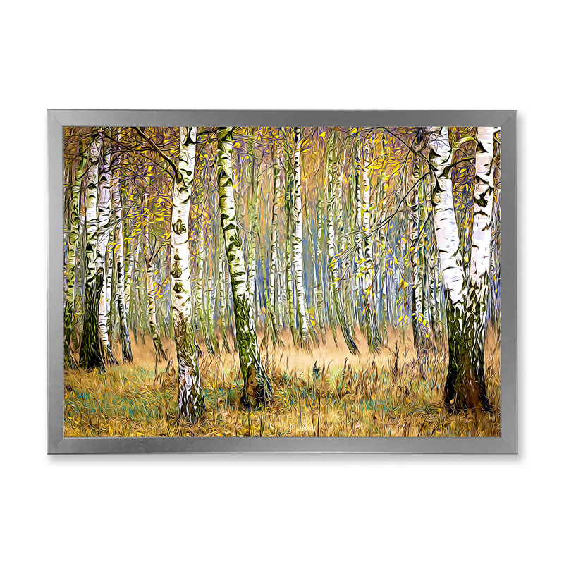 «Autumn Birch Forest Art II», reproduction sur toile flottante, H 24 po x l 36 po x P 1 po, Cadre photo argenté