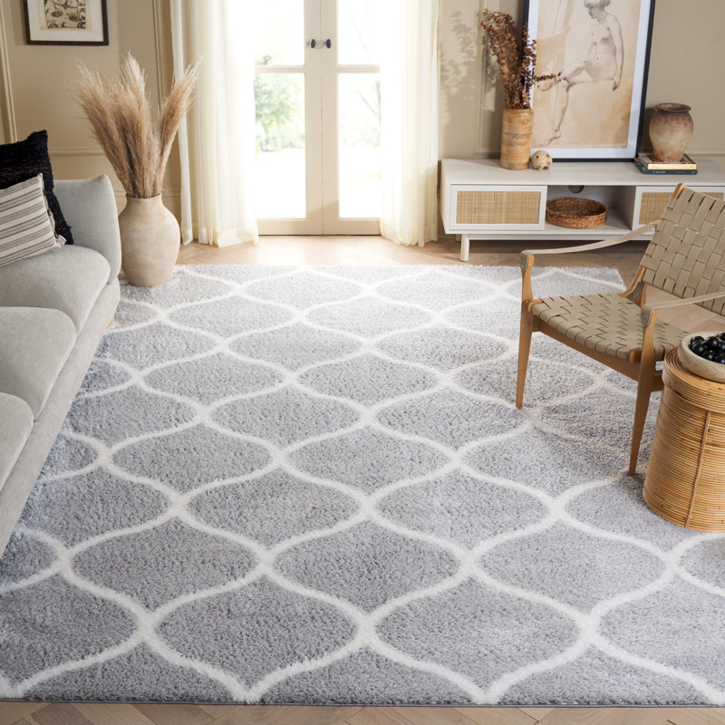 Tapis gris clair / blanc Fleuriane, Rectangle 8 pi x 10 pi