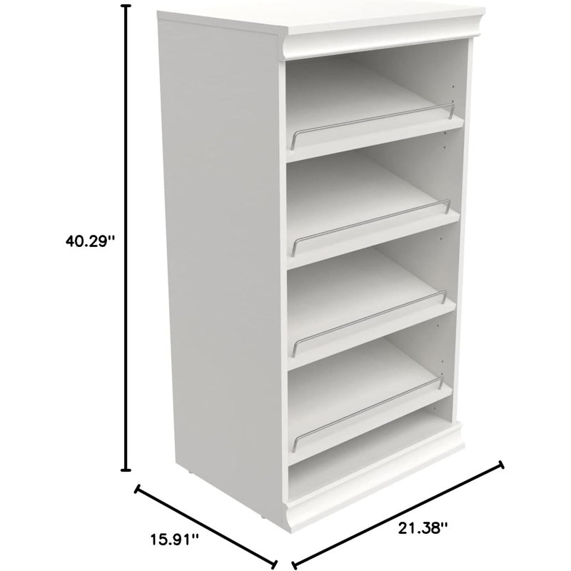 Modular Stackable Shoe Shelf Unit With Adjustable Angled Shelves And Decorative Trim For Closet Organization