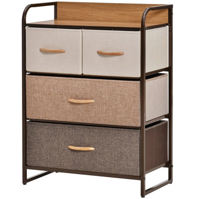 4 Dresser - Large Capacity Storage With Fabric Drawers For Entryway 3 Organizer Steel Frame & Wooden Top In Maple Flicker Lightening