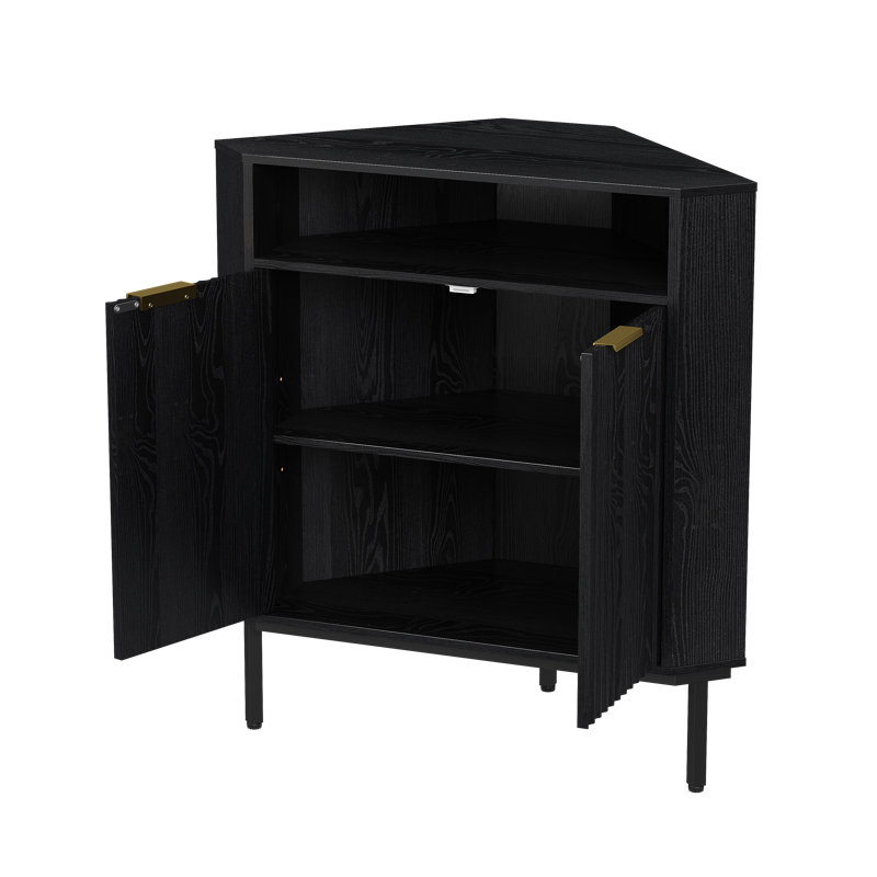 Modern 36" Fluted Corner Cabinet With Doors,Small Space Storage Solution With Adjustable Shelf & Metal Legs For Living Room, Bathroom