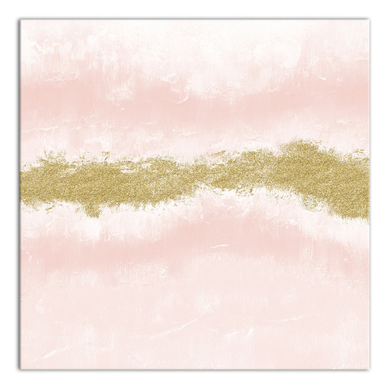 Rose et ligne dorée, reproduction abstraite sur toile, H 20 po x l 20 po x P 1,25 po